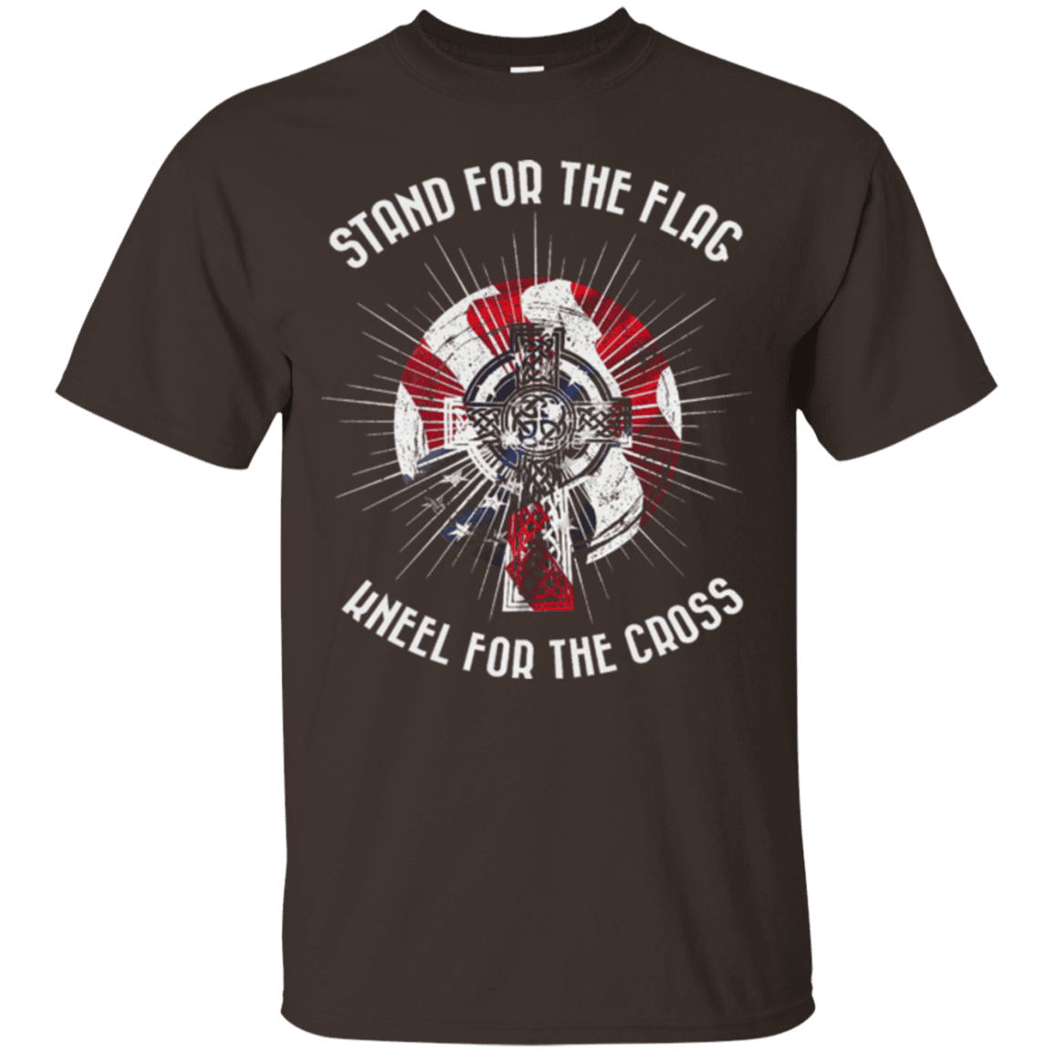 Military T-Shirt "Stand For The Flag Kneel For The Cross"-TShirt-General-Veterans Nation