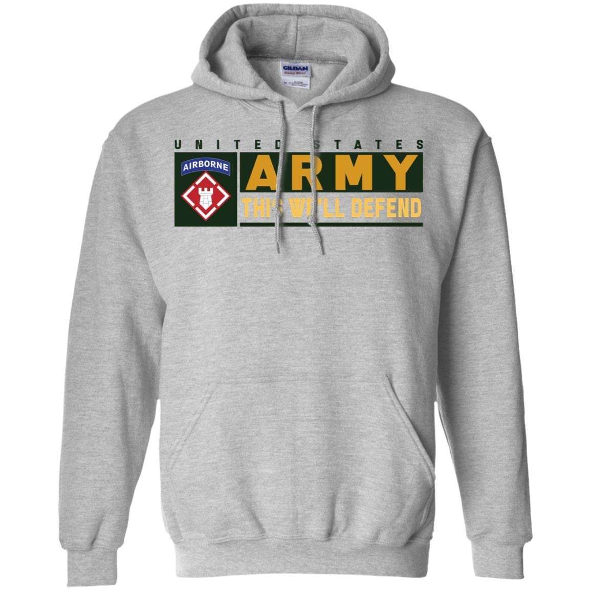US Army 20TH ENGINEER BRIGADE WITH AIRBORNE TAB- This We'll Defend T-Shirt On Front For Men-TShirt-Army-Veterans Nation
