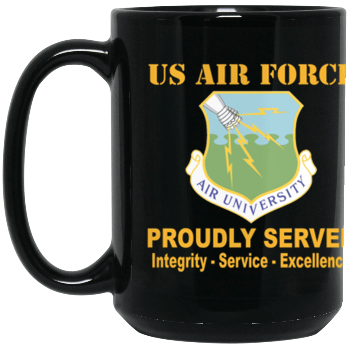 US Air Force Air University Proudly Served Core Values 15 oz. Black Mug-Drinkware-Veterans Nation