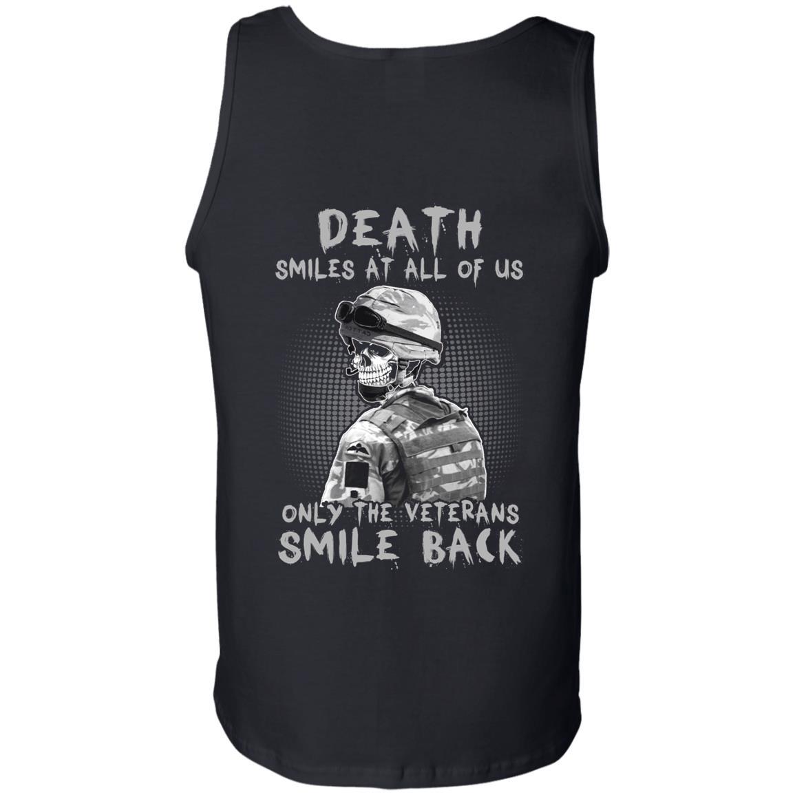 Military T-Shirt "Death Smiles At All Of Us - Only The Veterans Smile Back Men" on Back Design-TShirt-General-Veterans Nation