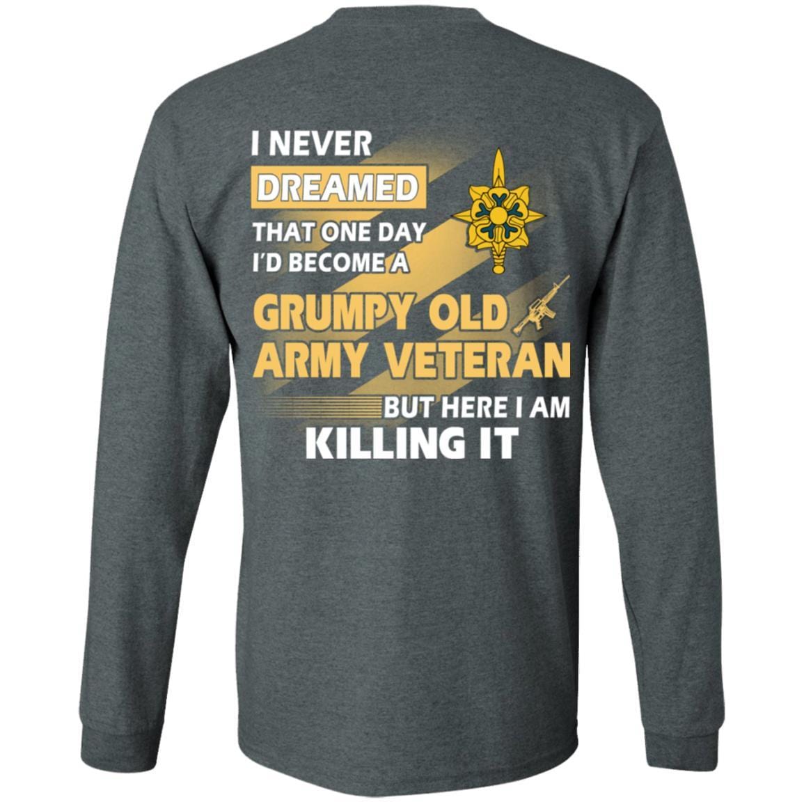 US Army T-Shirt "Military Intelligence Branch Grumpy Old Veteran" On Back-TShirt-Army-Veterans Nation