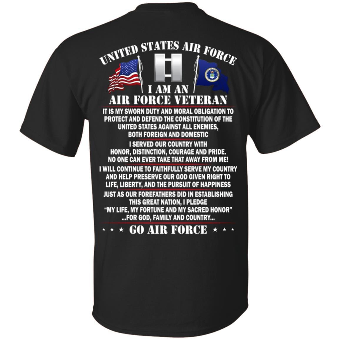 US Air Force O-3 Captain Capt O3 Commissioned Officer Ranks - Go Air Force T-Shirt On Back-TShirt-USAF-Veterans Nation