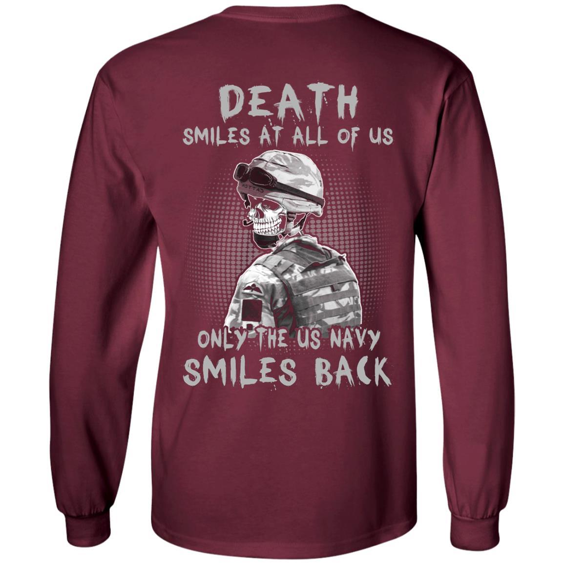 Death Smiles At All Of Us - Only The US Navy Smiles Back Men T Shirt On Back-TShirt-Navy-Veterans Nation