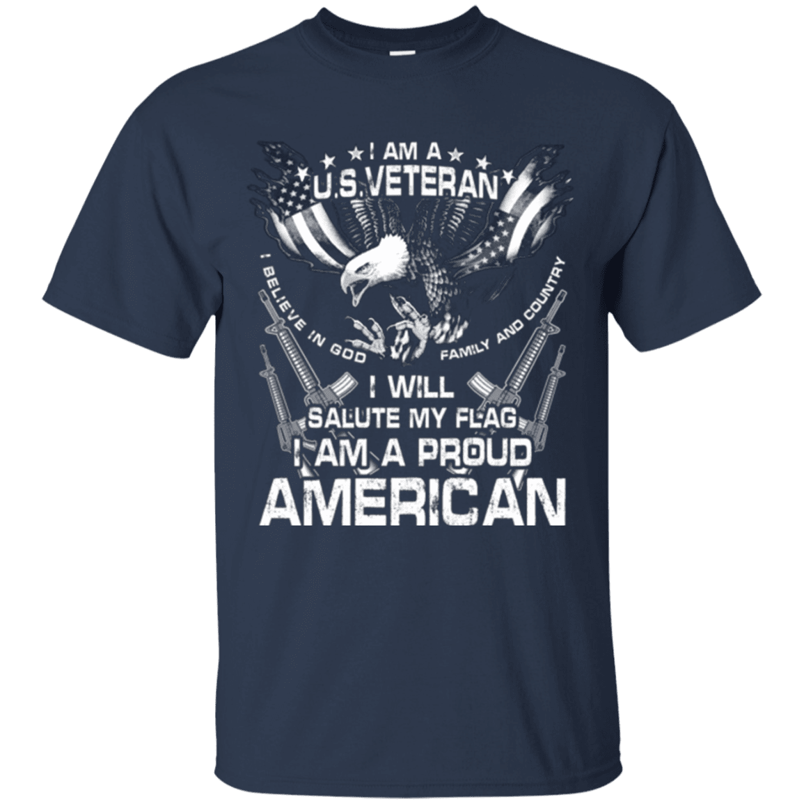 Military T-Shirt "I WILL SALUTE MY FLAG PROUD AMERICAN"-TShirt-General-Veterans Nation