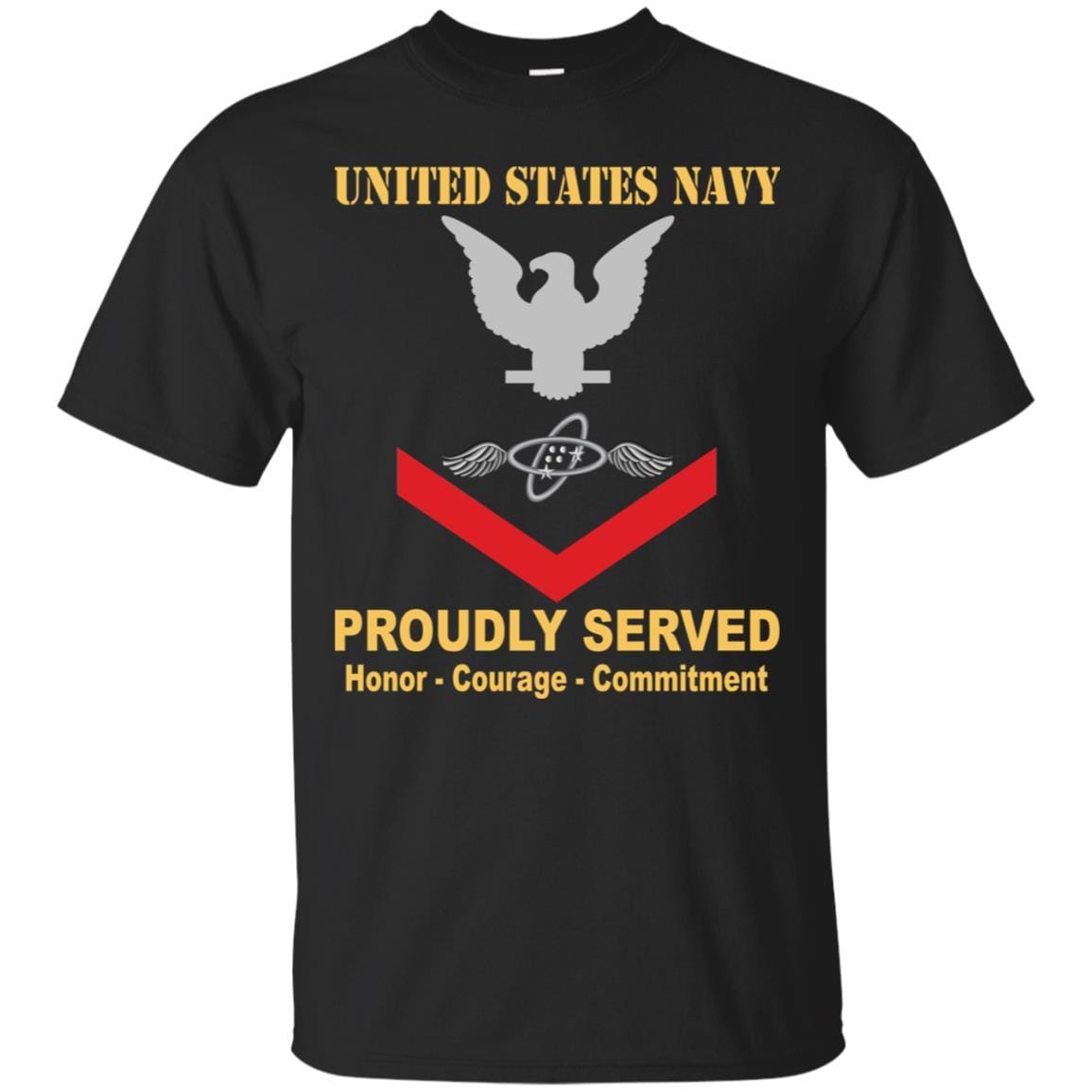 Navy Aviation Electronics Technician Navy AT E-4 Rating Badges Proudly Served T-Shirt For Men On Front-TShirt-Navy-Veterans Nation