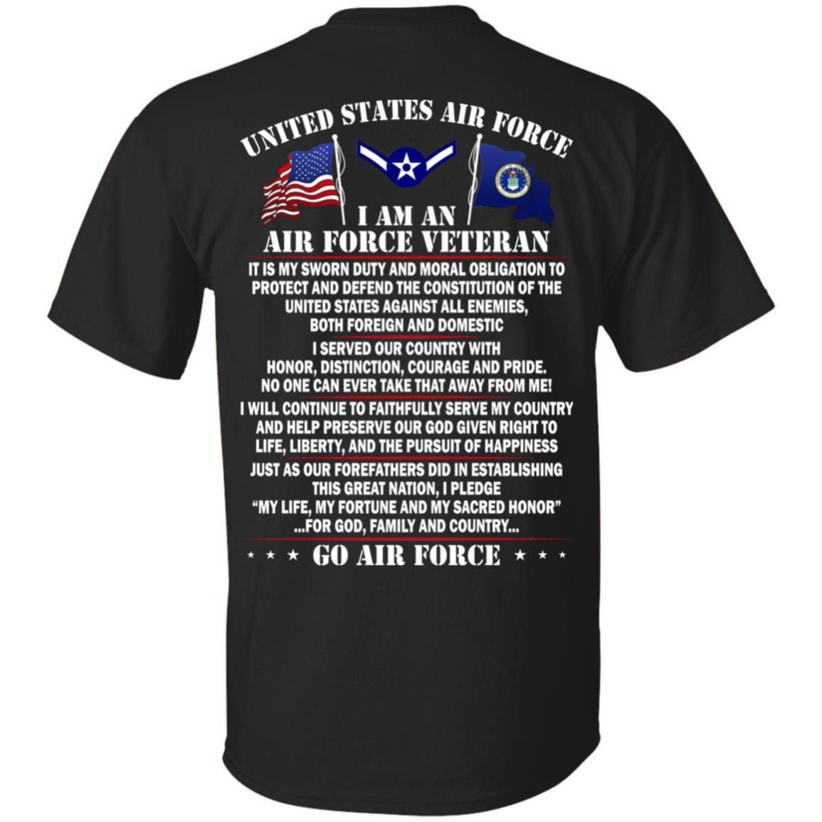 US Air Force E-2 Airman Amn E2 Ranks Enlisted Airman Rank - Go Air Force T-Shirt On Back-TShirt-USAF-Veterans Nation