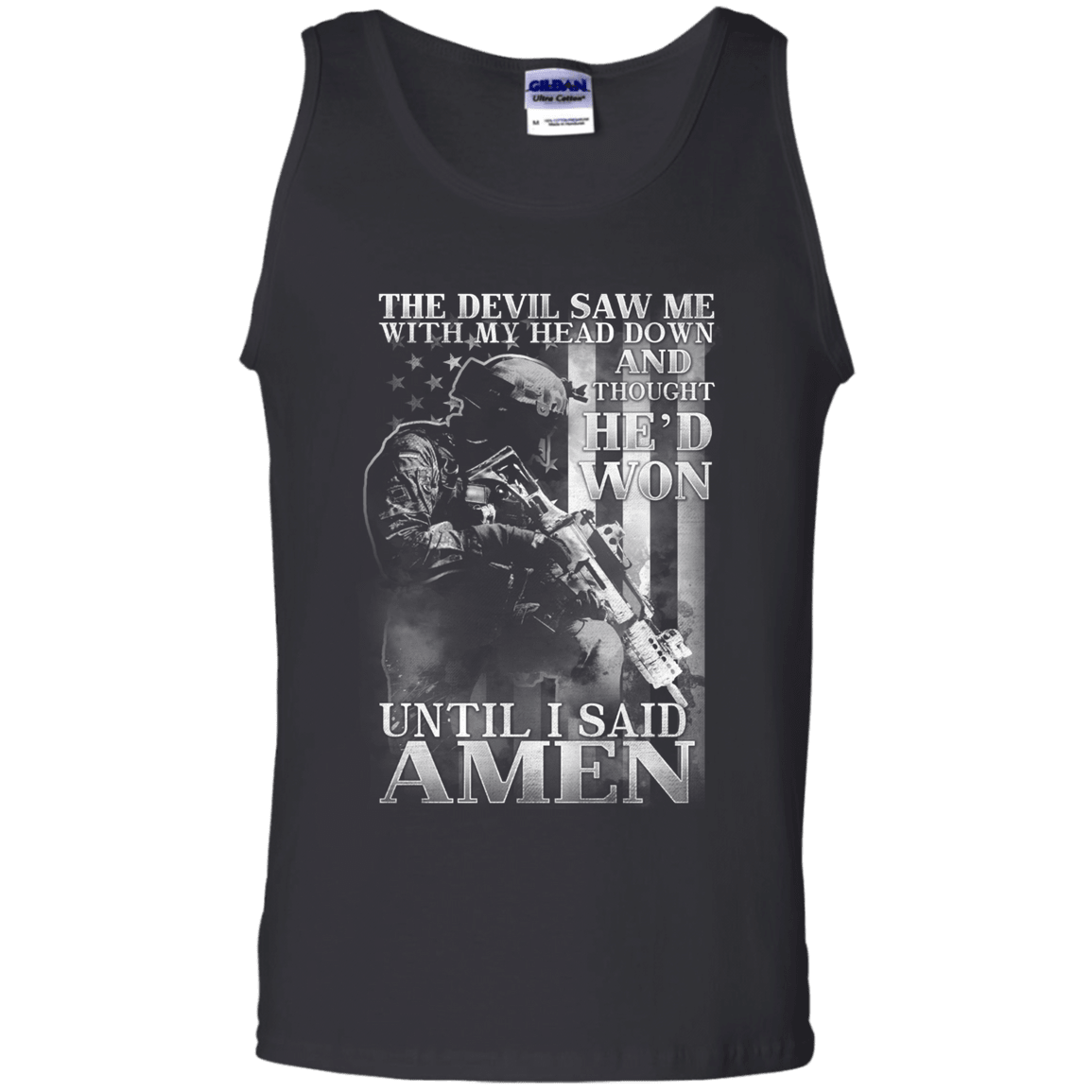 Military T-Shirt "The Devil Saw Me With My Head Down Amen Men" Front-TShirt-General-Veterans Nation