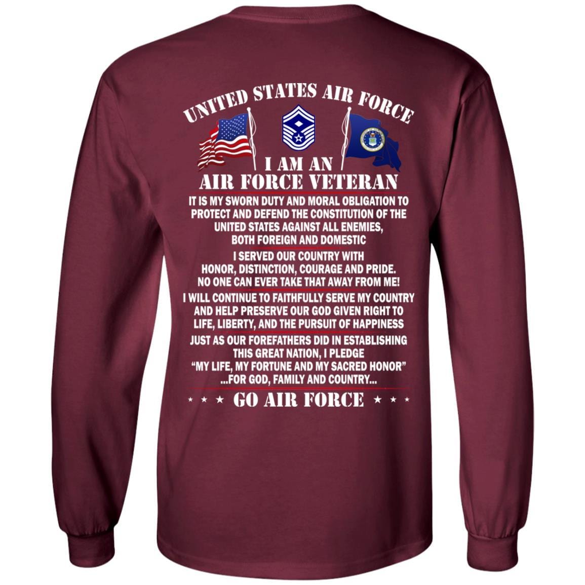 US Air Force E-8 First sergeant E-8 Rank - Go Air Force T-Shirt On Back-TShirt-USAF-Veterans Nation