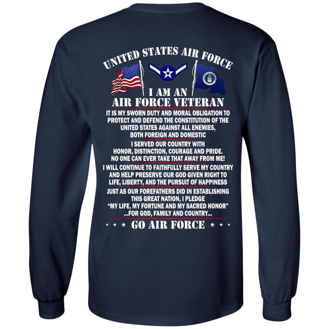 US Air Force E-2 Airman Amn E2 Ranks Enlisted Airman Rank - Go Air Force T-Shirt On Back-TShirt-USAF-Veterans Nation