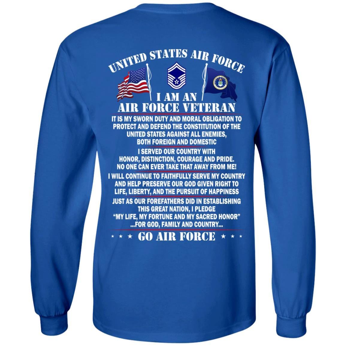 US Air Force E-8 Senior Master Sergeant SMSgt E8 Noncommissioned Officer AF Rank - Go Air Force T-Shirt On Back-TShirt-USAF-Veterans Nation