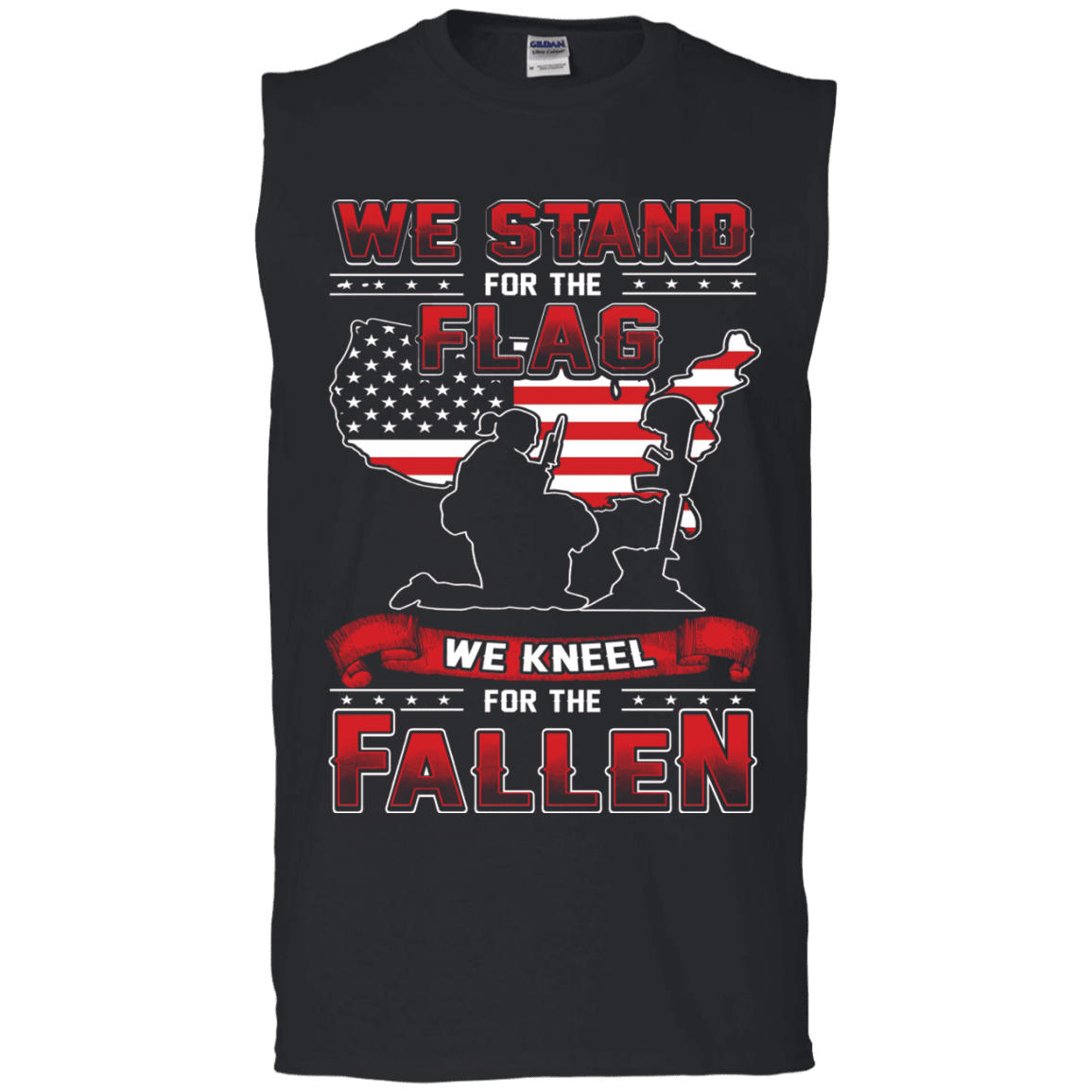 Military T-Shirt "Stand For The Flag, Kneel For The Fallen Female Veterans" Front-TShirt-General-Veterans Nation