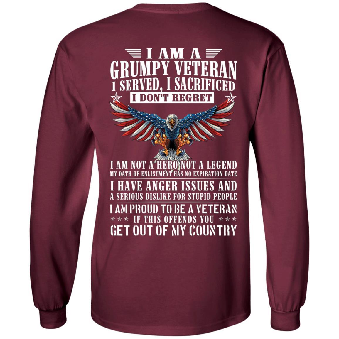 Military T-Shirt "I Am A Grumpy Veteran - Get Out Of My Country Men" On Back-TShirt-General-Veterans Nation