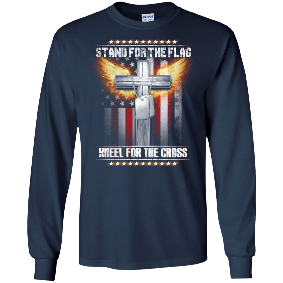 Military T-Shirt "Stand For The Flag Kneel For The Cross"-TShirt-General-Veterans Nation