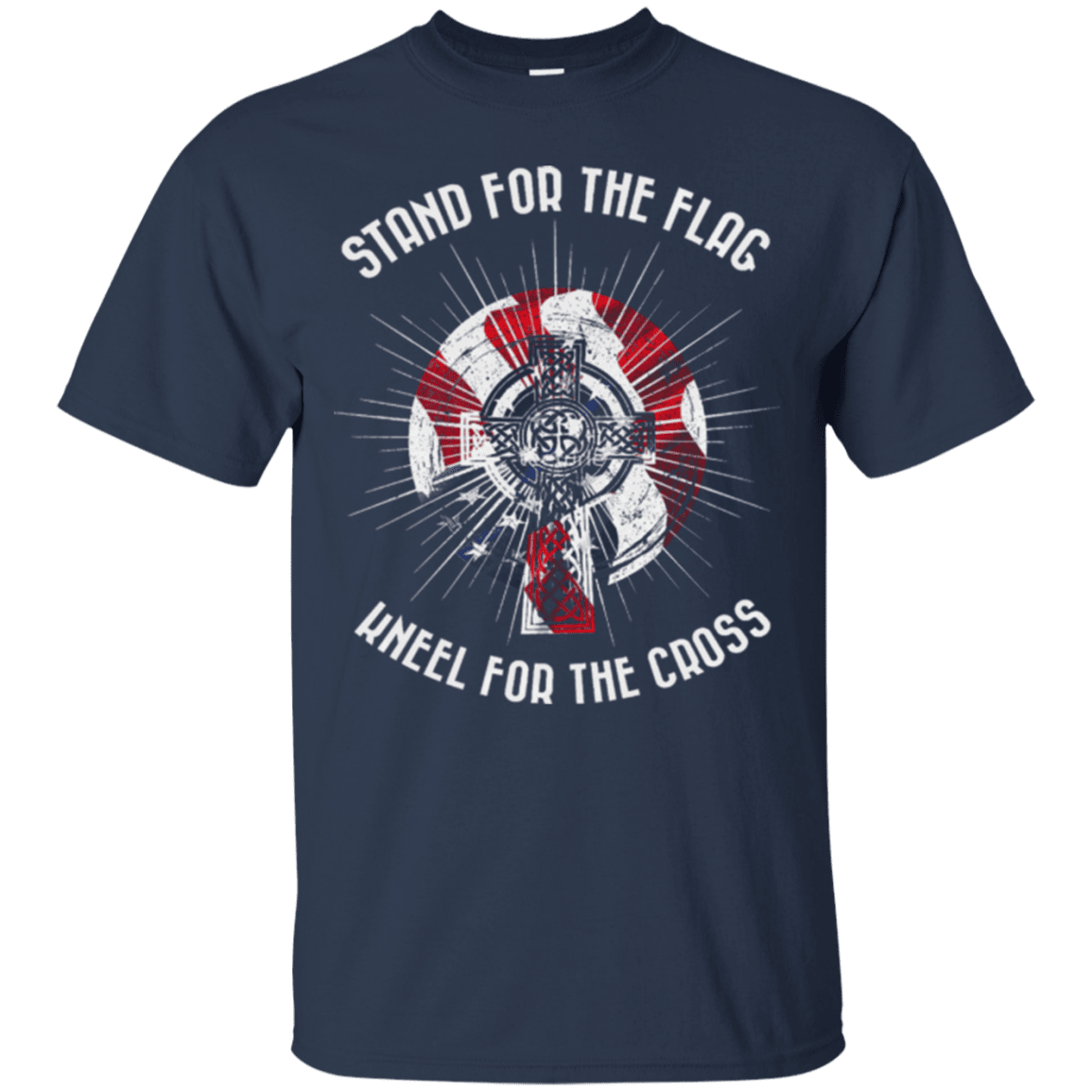 Military T-Shirt "Stand For The Flag Kneel For The Cross"-TShirt-General-Veterans Nation