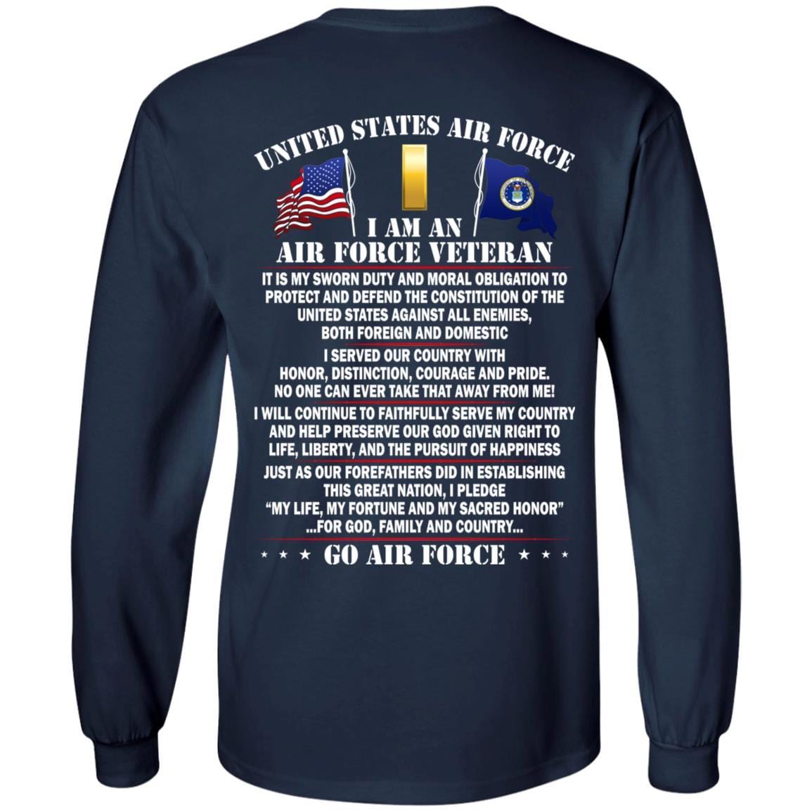 US Air Force O-1 Second Lieutenant 2d Lt O1 Commissioned Officer Ranks - Go Air Force T-Shirt On Back-TShirt-USAF-Veterans Nation