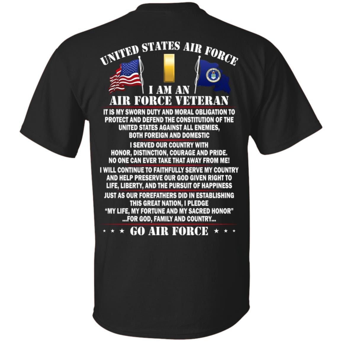 US Air Force O-1 Second Lieutenant 2d Lt O1 Commissioned Officer Ranks - Go Air Force T-Shirt On Back-TShirt-USAF-Veterans Nation