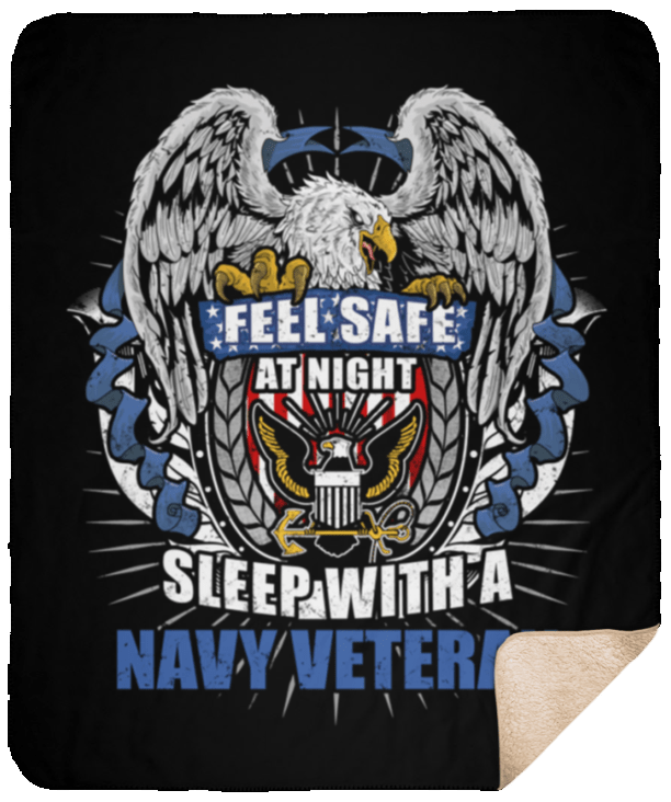 Feel Safe At Night Sleep With A Navy Veteran Sherpa Blanket - 50x60-Blankets-Navy-Logo-Veterans Nation