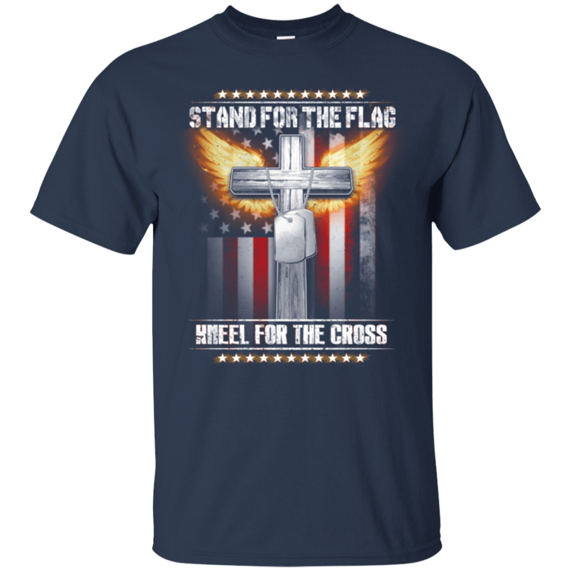 Military T-Shirt "Stand For The Flag Kneel For The Cross"-TShirt-General-Veterans Nation