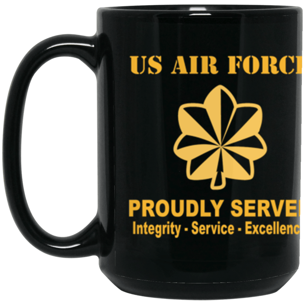 US Air Force O-4 Major Maj O4 Field Officer Ranks Proudly Served Core Values 15 oz. Black Mug-Drinkware-Veterans Nation