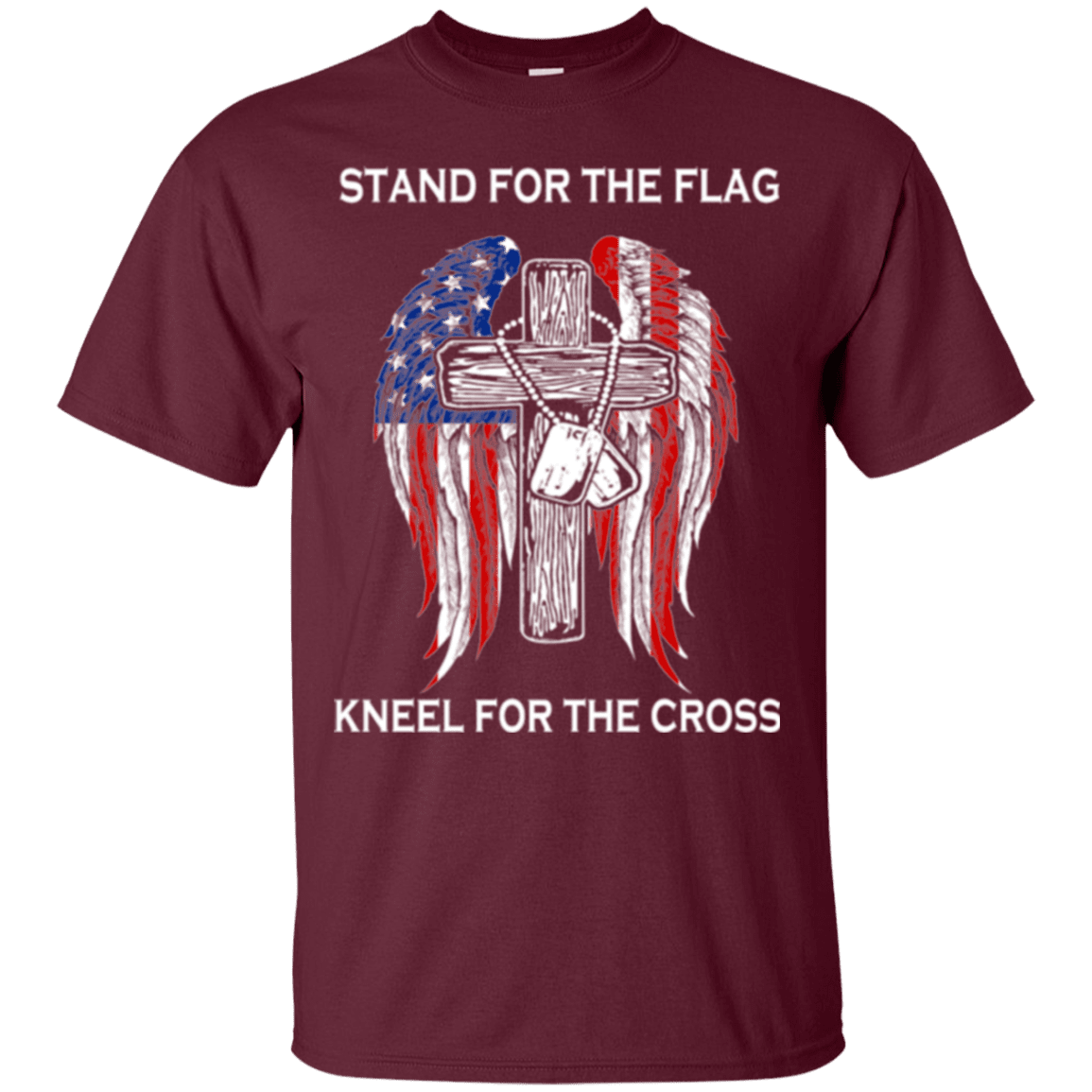 Military T-Shirt "Stand For The Flag Kneel For The Cross"-TShirt-General-Veterans Nation
