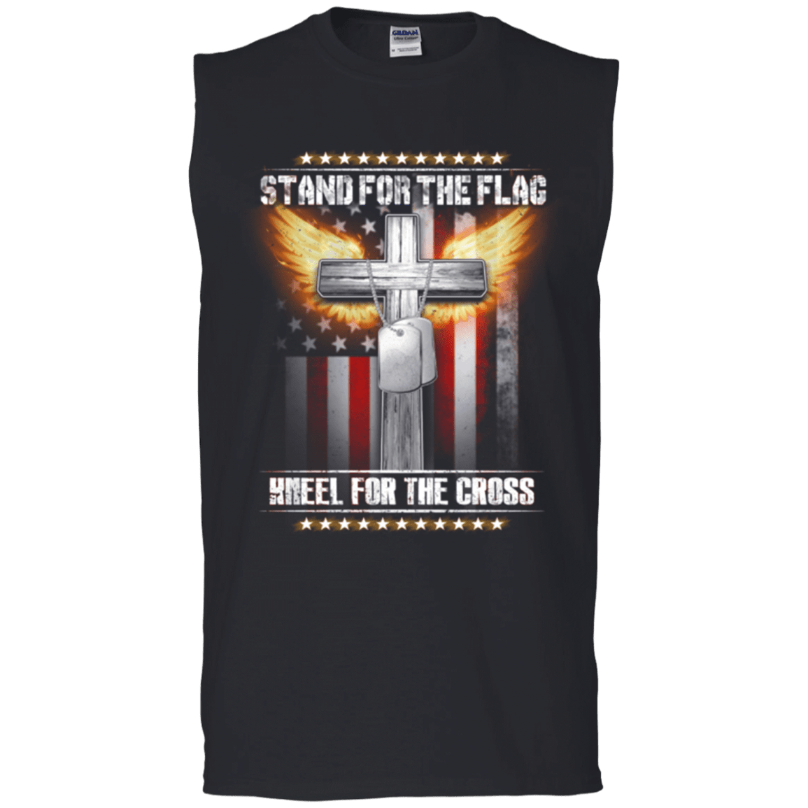 Military T-Shirt "Stand For The Flag Kneel For The Cross"-TShirt-General-Veterans Nation