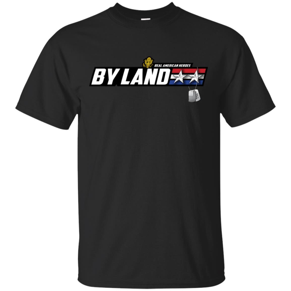 US Army T-Shirt "Real American Heroes By Land" O-8 Major General(MG) On Front-TShirt-Army-Veterans Nation