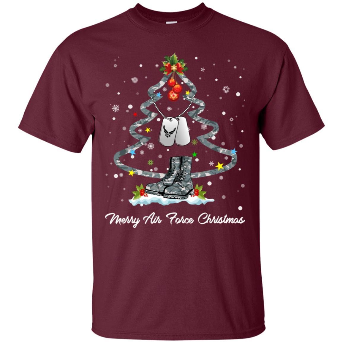 Merry Air Force Christmas T-Shirt For Men On Front-TShirt-USAF-Veterans Nation