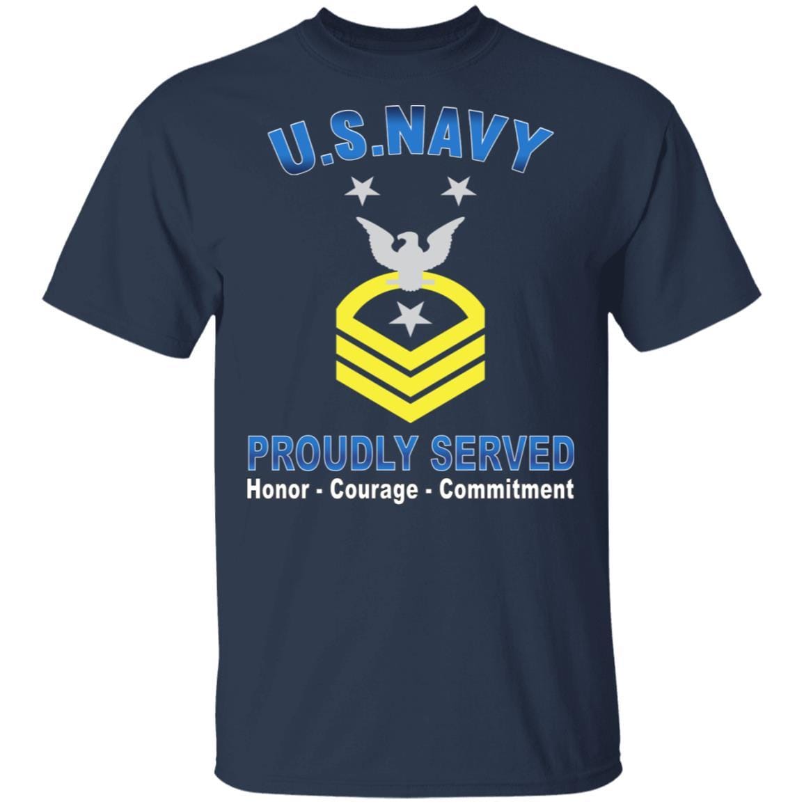 US Navy E-9 Command Master Chief Petty Officer E9 CMDCM Senior Enlisted Advisor Collar Device Proudly Served T-Shirt On Front-Apparel-Veterans Nation