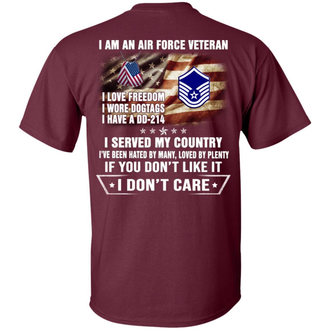 I Am An Air Force E-7 Master Sergeant MSgt E7 Noncommissioned Officer Ranks AF Rank Veteran T-Shirt On Back-TShirt-USAF-Veterans Nation