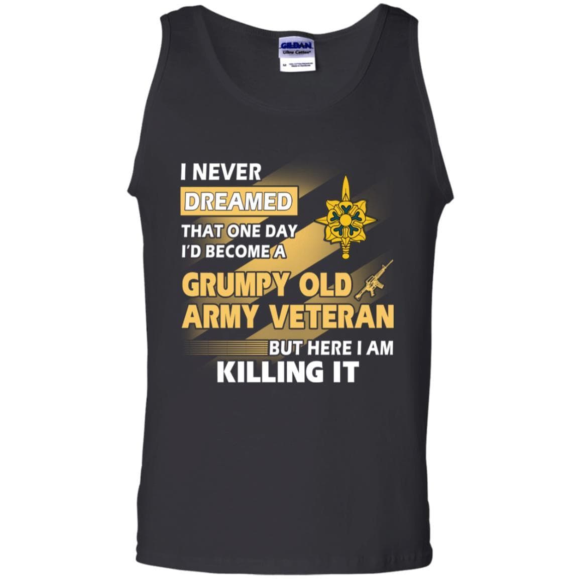 US Army T-Shirt "Military Intelligence Branch Grumpy Old Veteran" On Front-TShirt-Army-Veterans Nation