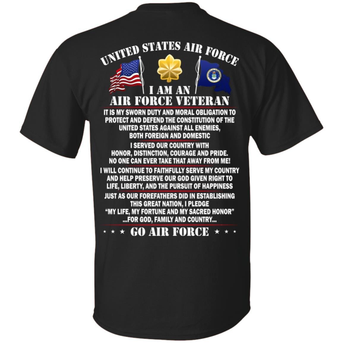 US Air Force O-4 Major Maj O4 Field Officer Ranks - Go Air Force T-Shirt On Back-TShirt-USAF-Veterans Nation