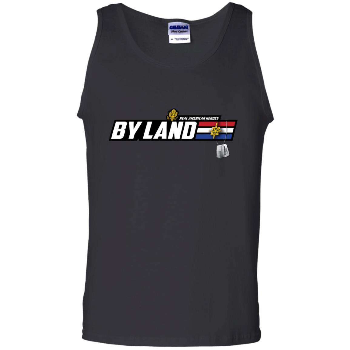 US Army T-Shirt "Military Intelligence Branch Real American Heroes By Land" On Front-TShirt-Army-Veterans Nation