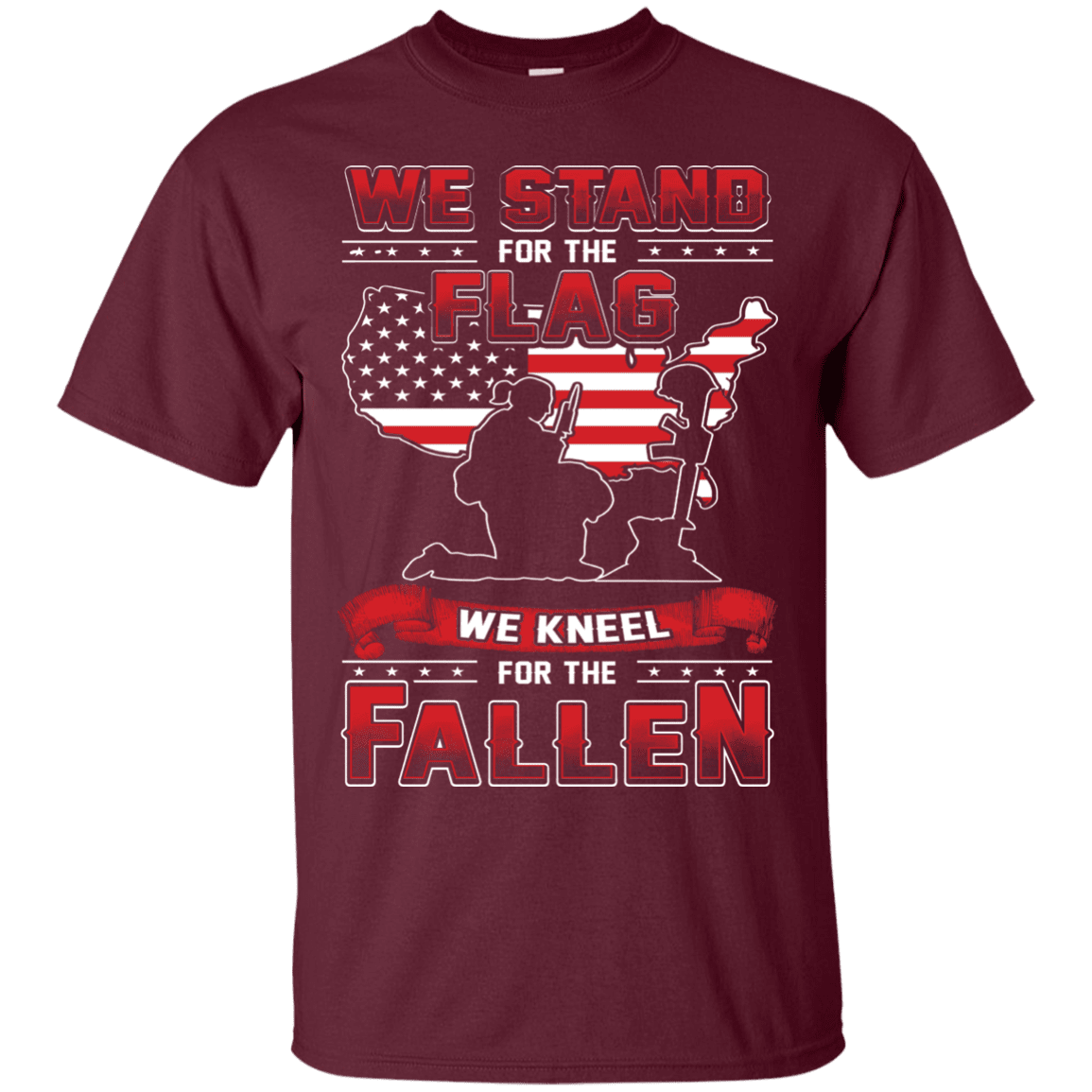 Military T-Shirt "Stand For The Flag, Kneel For The Fallen Female Veterans" Front-TShirt-General-Veterans Nation