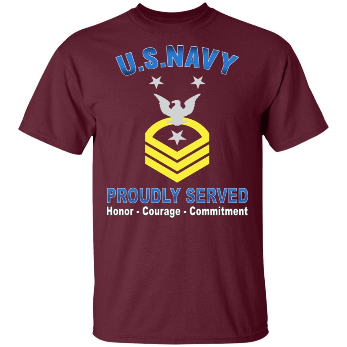 US Navy E-9 Command Master Chief Petty Officer E9 CMDCM Senior Enlisted Advisor Collar Device Proudly Served T-Shirt On Front-Apparel-Veterans Nation