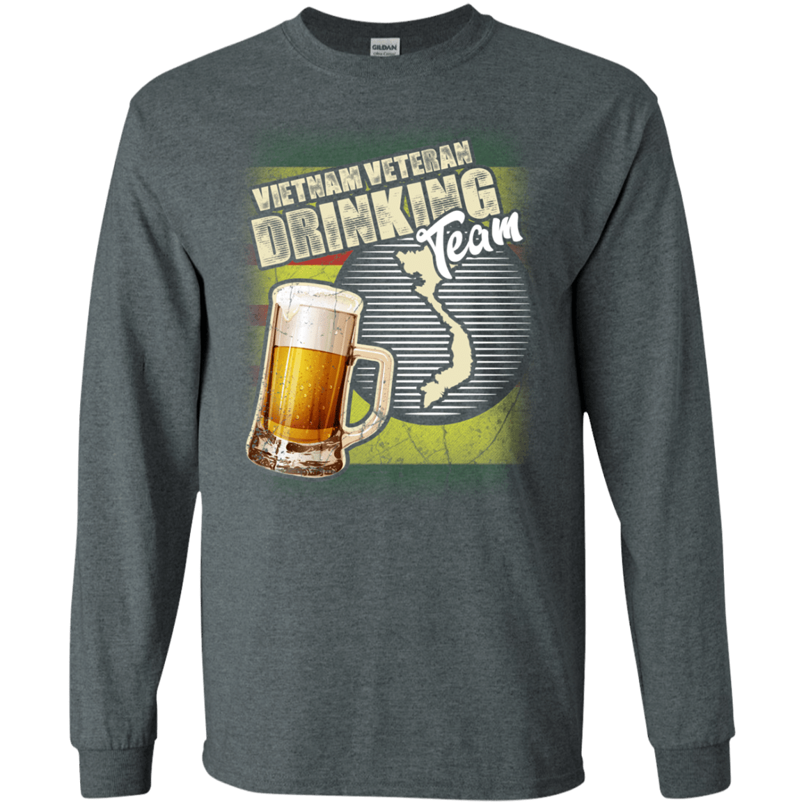 Military T-Shirt "Vietnam Veteran Drinking Beer Team" Front-TShirt-General-Veterans Nation