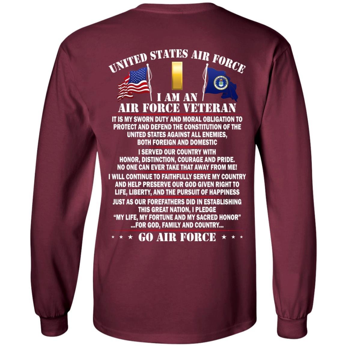 US Air Force O-1 Second Lieutenant 2d Lt O1 Commissioned Officer Ranks - Go Air Force T-Shirt On Back-TShirt-USAF-Veterans Nation