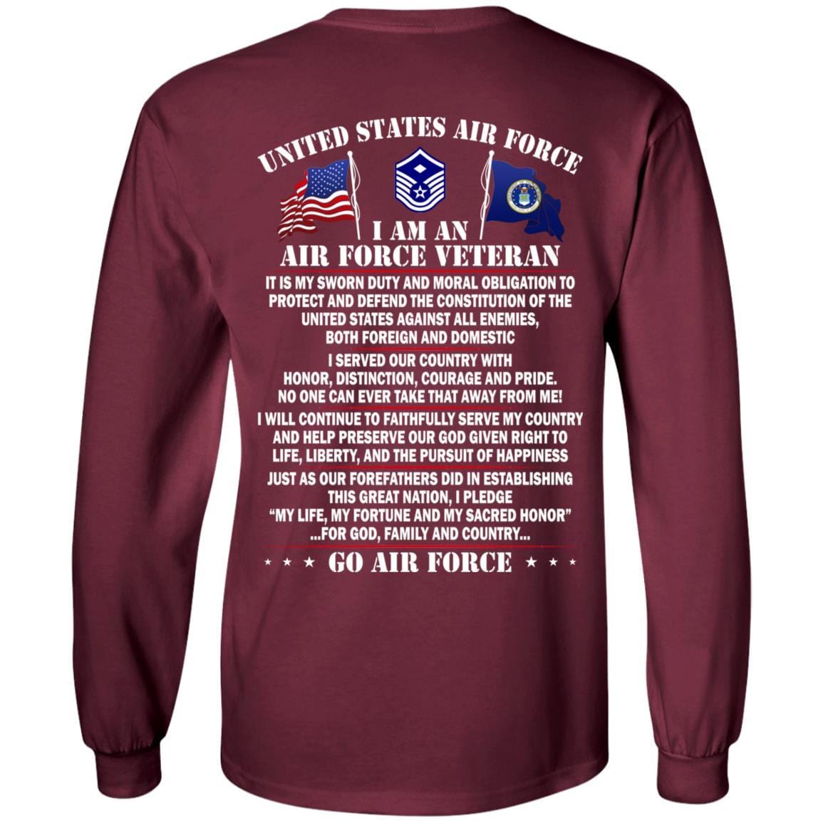 US Air Force E-7 First sergeant E-7 Rank - Go Air Force T-Shirt On Back-TShirt-USAF-Veterans Nation