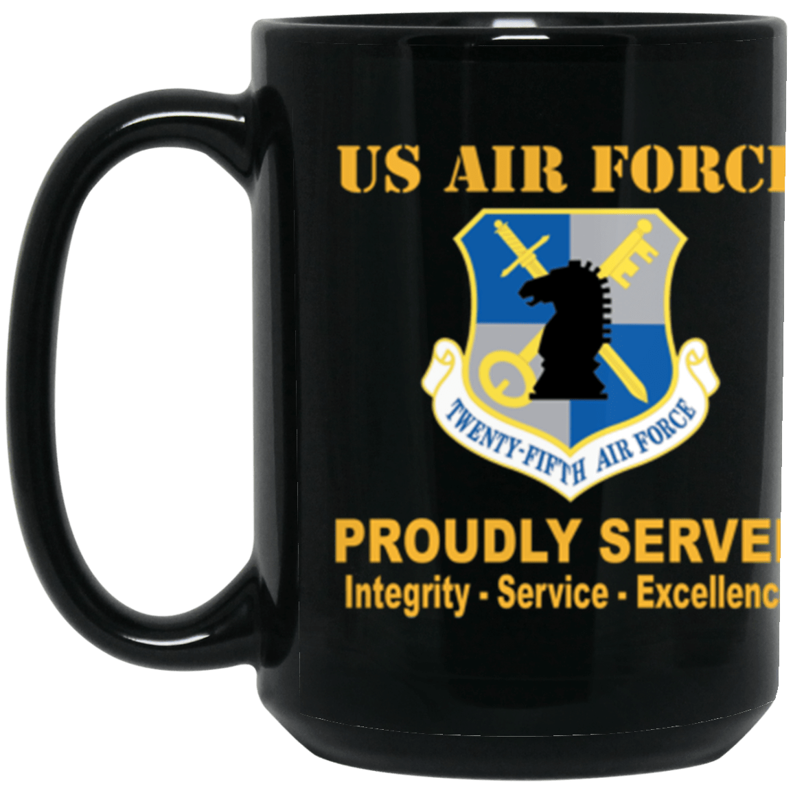 US Air Force Air Force Intelligence Command Proudly Served Core Values 15 oz. Black Mug-Drinkware-Veterans Nation