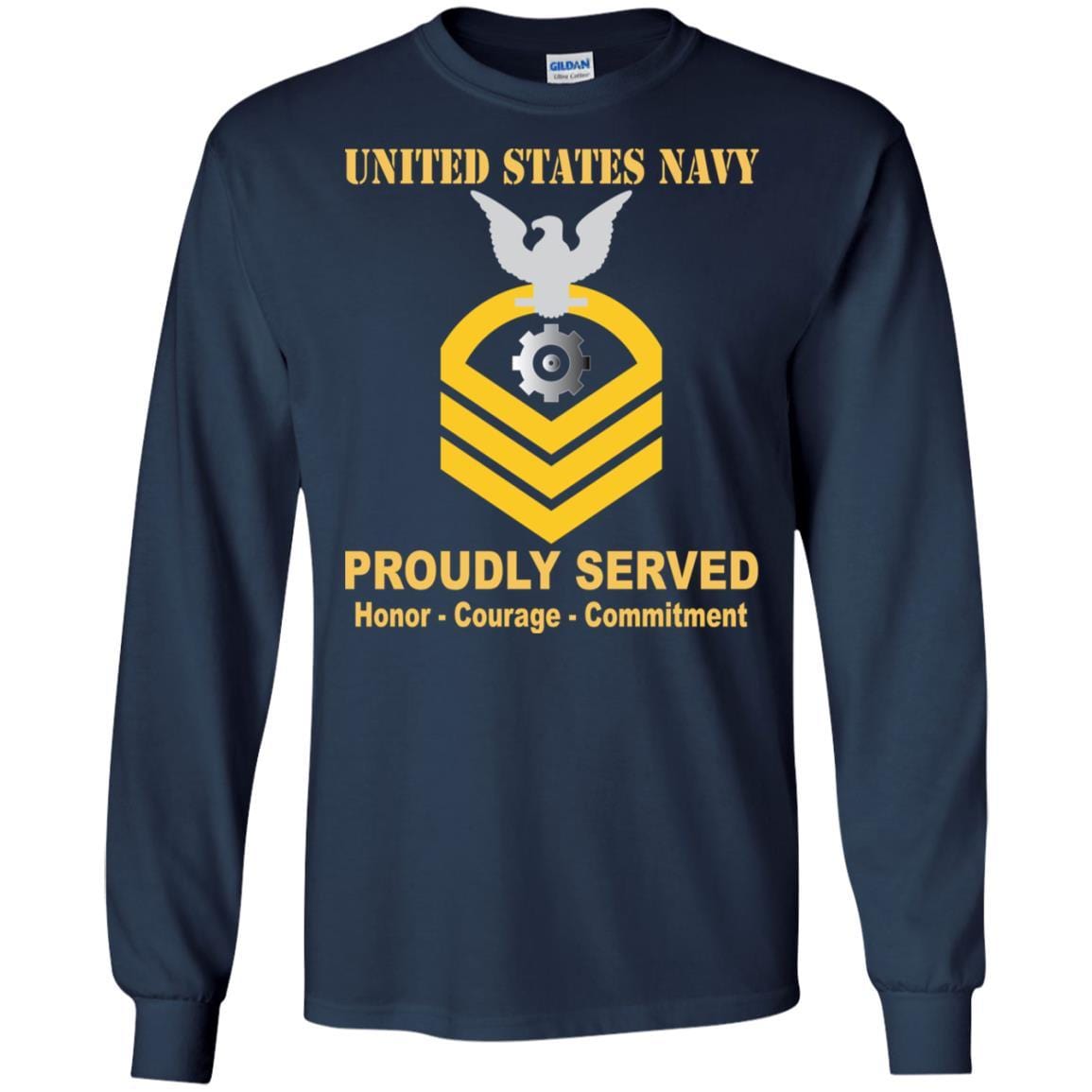 U.S Navy Engineman Navy EN E-7 Rating Badges Proudly Served T-Shirt For Men On Front-TShirt-Navy-Veterans Nation
