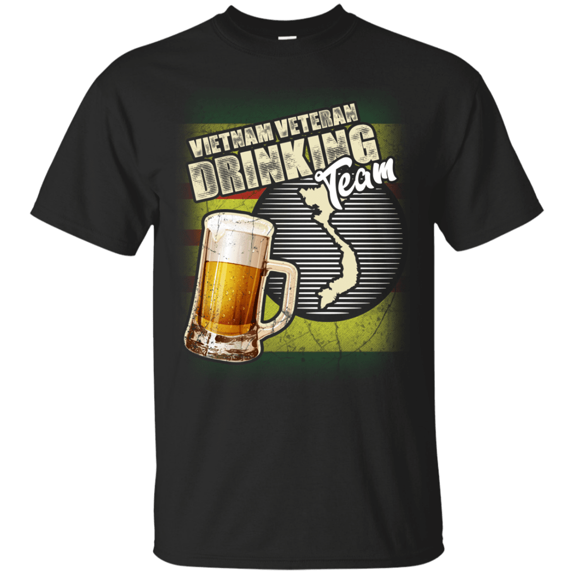 Military T-Shirt "Vietnam Veteran Drinking Beer Team" Front-TShirt-General-Veterans Nation