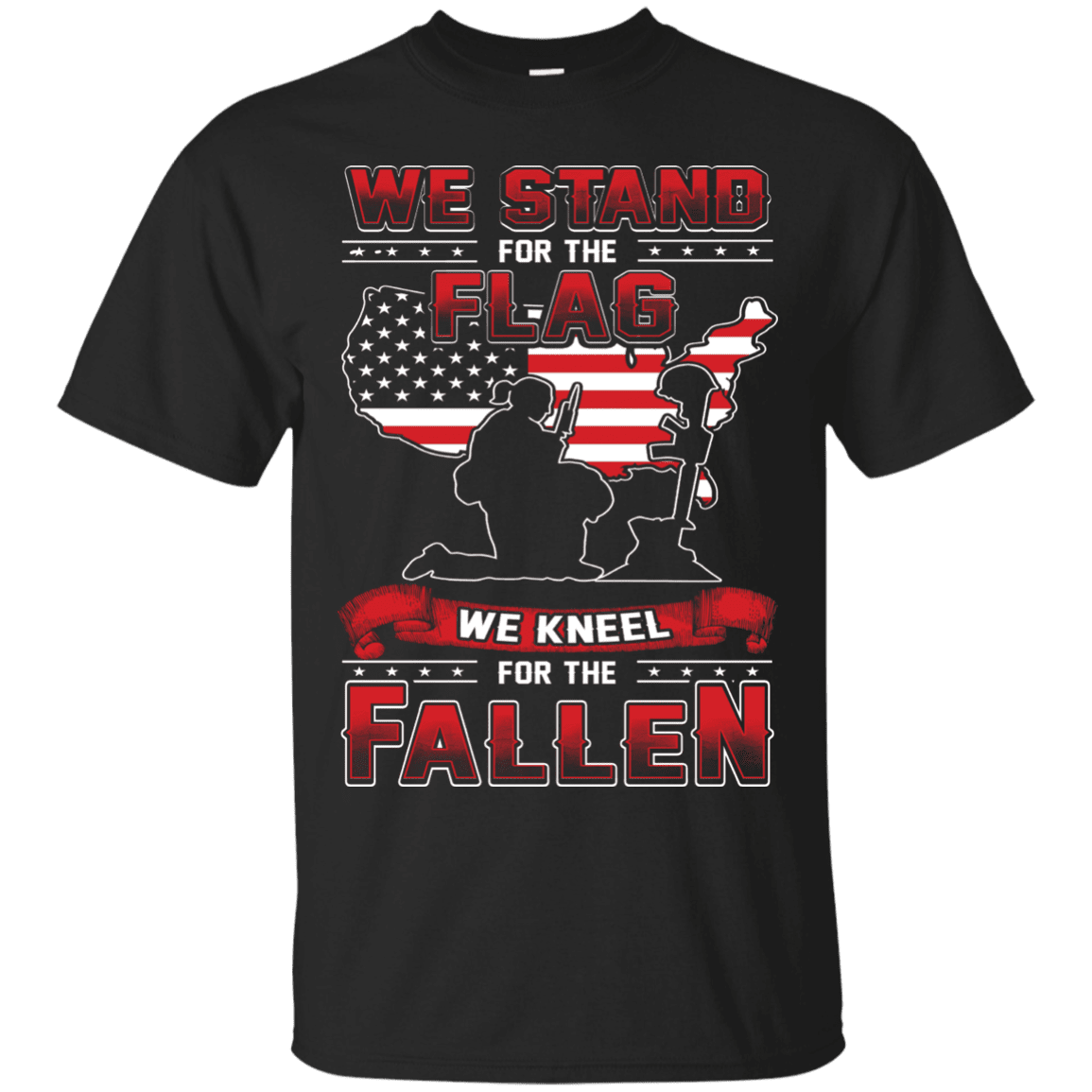 Military T-Shirt "Stand For The Flag, Kneel For The Fallen Female Veterans" Front-TShirt-General-Veterans Nation