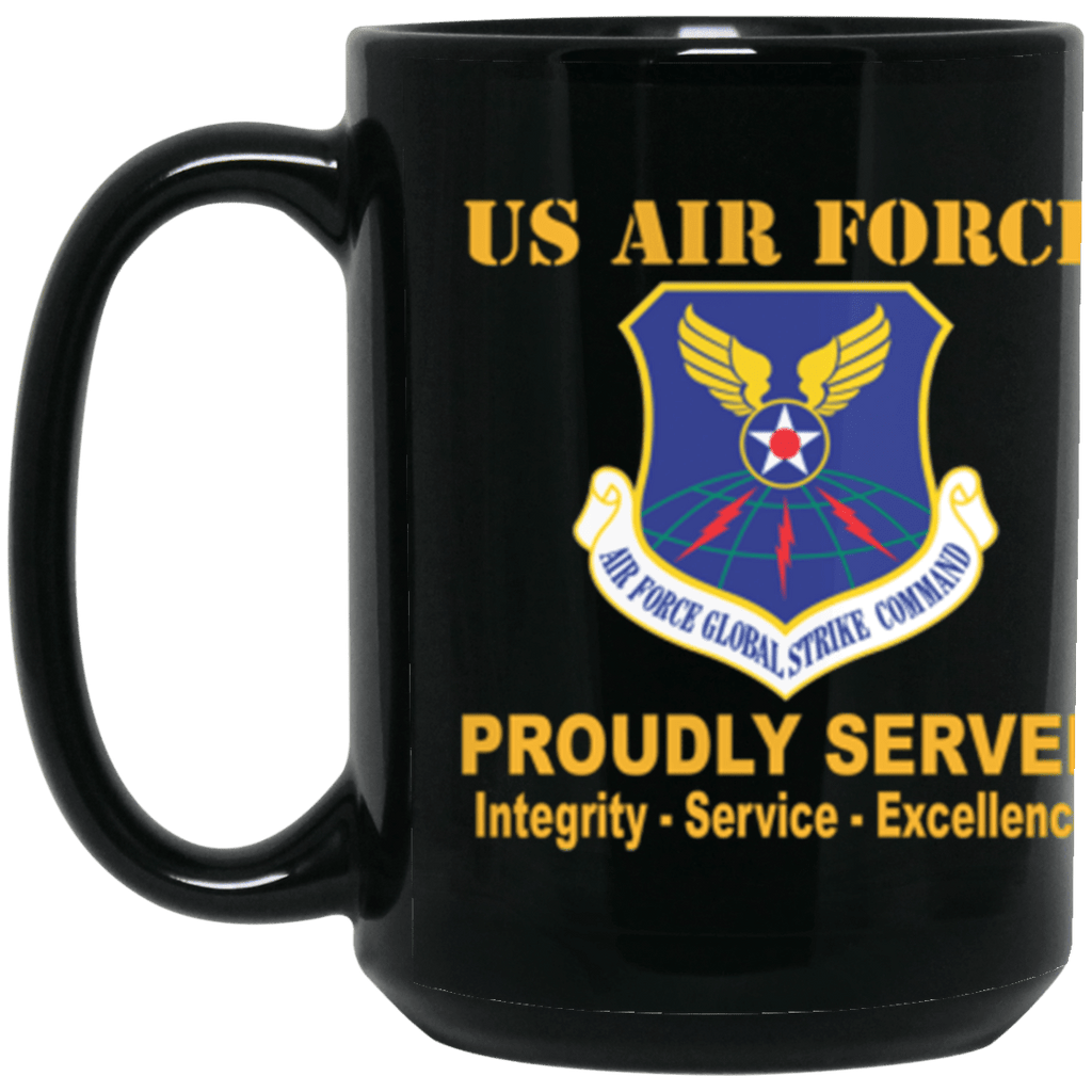 US Air Force Air Force Global Strike Command Proudly Served Core Values 15 oz. Black Mug-Drinkware-Veterans Nation