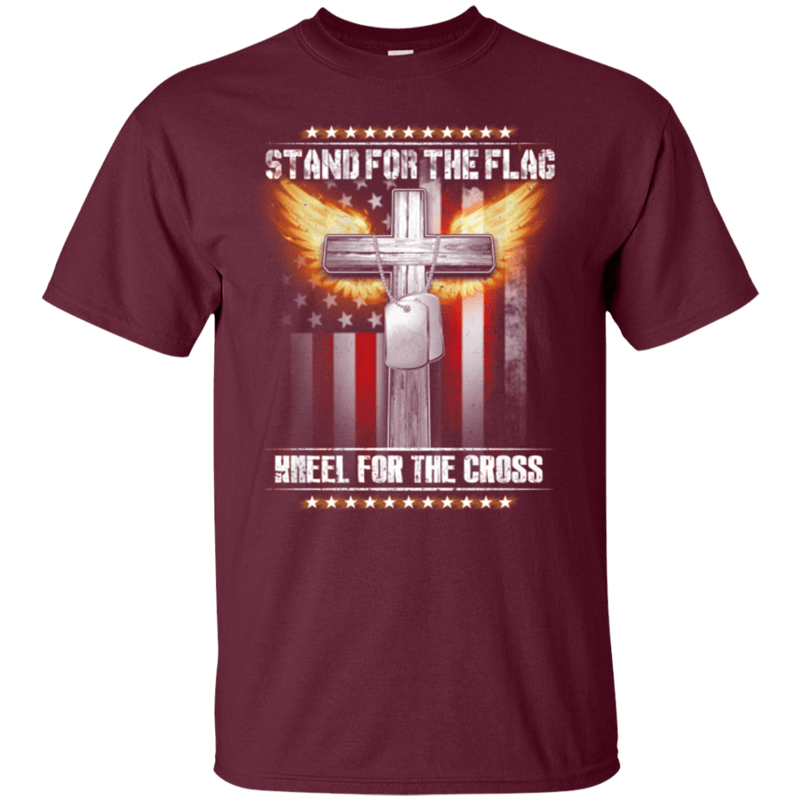 Military T-Shirt "Stand For The Flag Kneel For The Cross"-TShirt-General-Veterans Nation