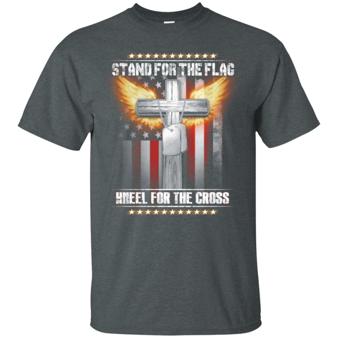 Military T-Shirt "Stand For The Flag Kneel For The Cross"-TShirt-General-Veterans Nation