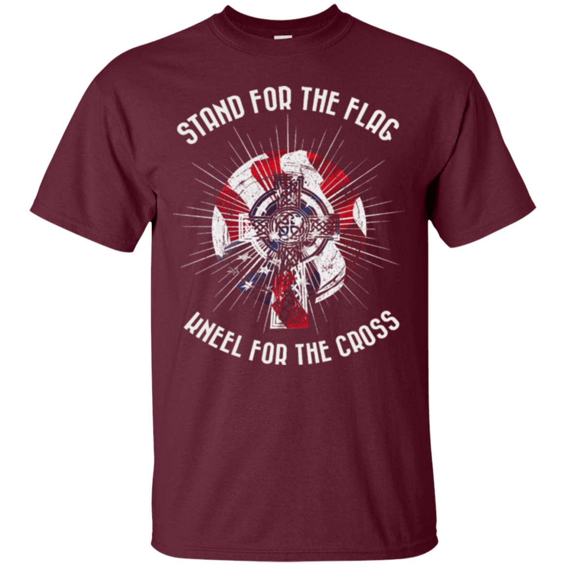 Military T-Shirt "Stand For The Flag Kneel For The Cross"-TShirt-General-Veterans Nation