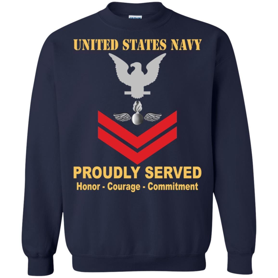 Navy Aviation Ordnanceman Navy AO E-5 Rating Badges Proudly Served T-Shirt For Men On Front-TShirt-Navy-Veterans Nation