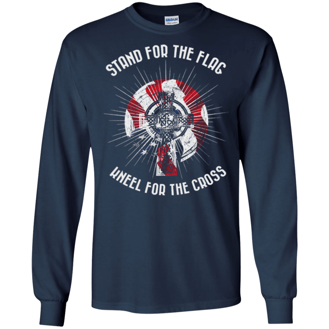 Military T-Shirt "Stand For The Flag Kneel For The Cross"-TShirt-General-Veterans Nation