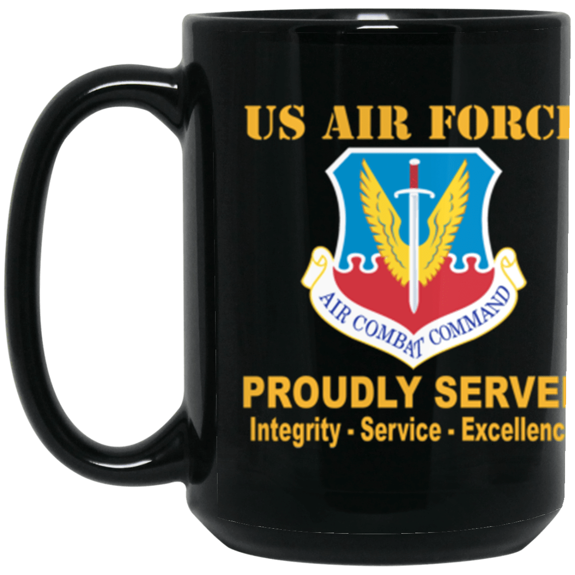 US Air Force Air Combat Command Proudly Served Core Values 15 oz. Black Mug-Drinkware-Veterans Nation