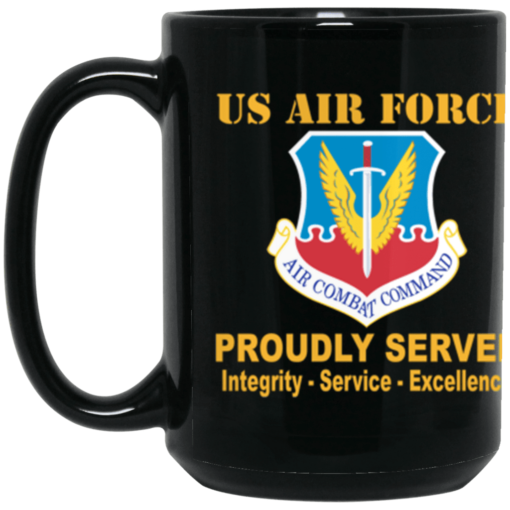 US Air Force Air Combat Command Proudly Served Core Values 15 oz. Black Mug-Drinkware-Veterans Nation