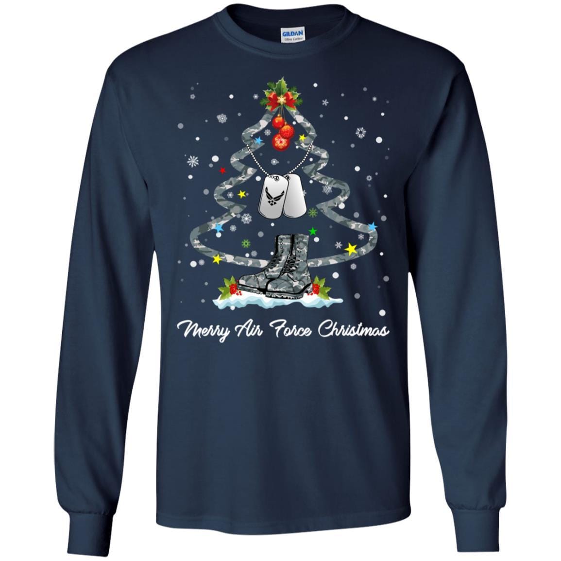 Merry Air Force Christmas T-Shirt For Men On Front-TShirt-USAF-Veterans Nation